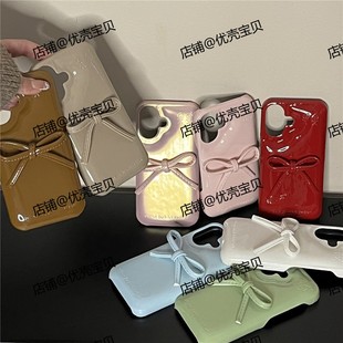 奶油星球适用iphone16promax红色蝴蝶结羽绒手机壳苹果12新款15女高级感14pro复古13pro个性简约防摔保护套