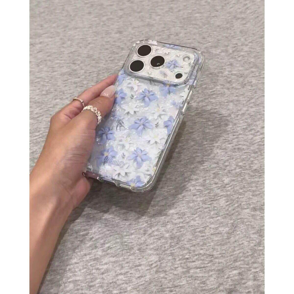 温柔感贝壳纹蓝色百合适用苹果17promax手机壳iphone17新款16pm少女心17pm可爱16pro韩系17防摔Pro全包手机套