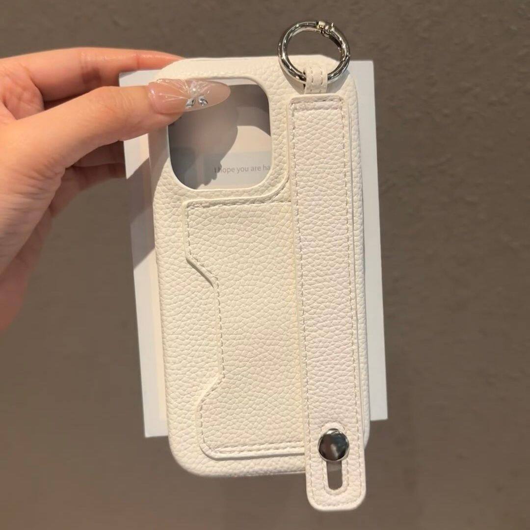 卡套一体适用苹果14手机壳iPhone15Pro皮质12挂手11带卡包xsmax腕带xr支架x手腕8plus插卡7p零钱包se新款13女