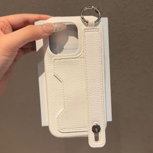 卡套一体适用苹果14手机壳iPhone15Pro皮质12挂手11带卡包xsmax腕带xr支架x手腕8plus插卡7p零钱包se新款13女