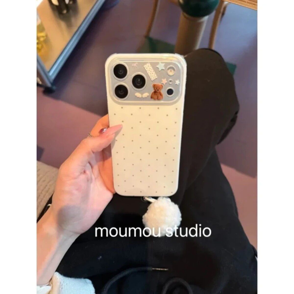 韩系ins可爱闪粉星星小熊毛球挂件适用iPhone17promax新款17pro自带镜头膜17双层全包防摔软壳