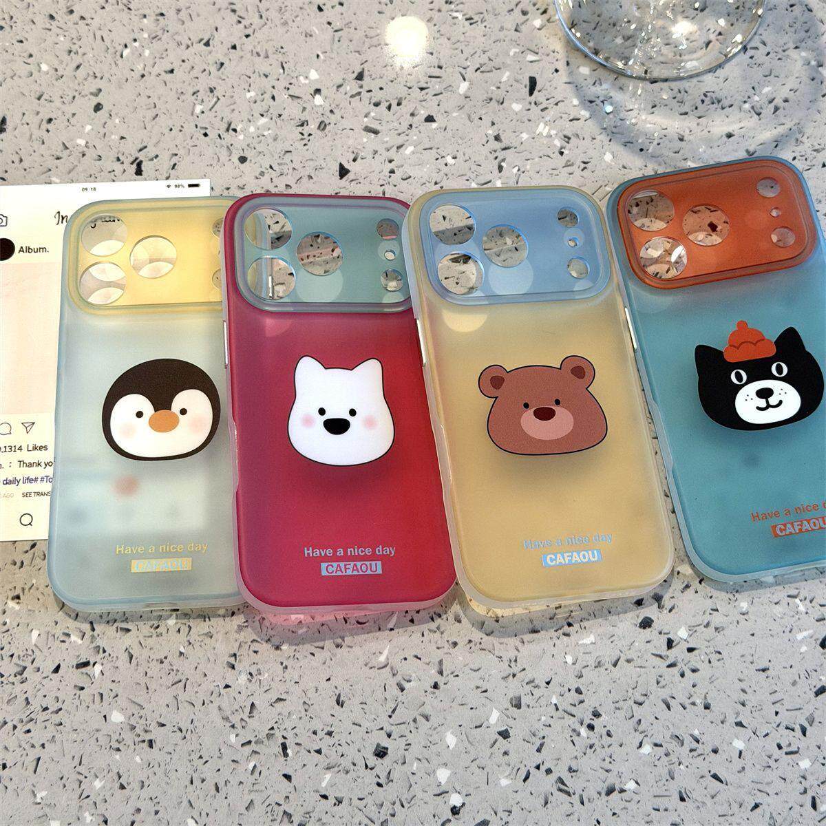 冰沙雾面小动物金属按键双层适用苹果17promax手机壳iphone16新款15pro女款14pm全包保护壳