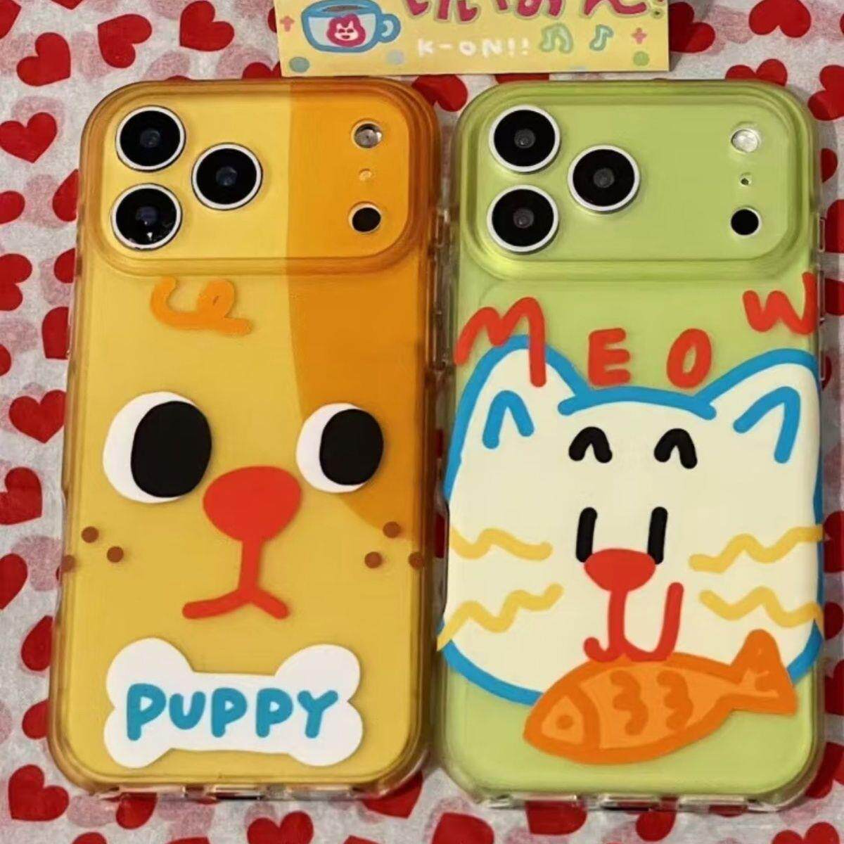 童趣手绘线条猫咪适用苹果18promax手机壳iphone17新款15pro女款16pm全包保护壳