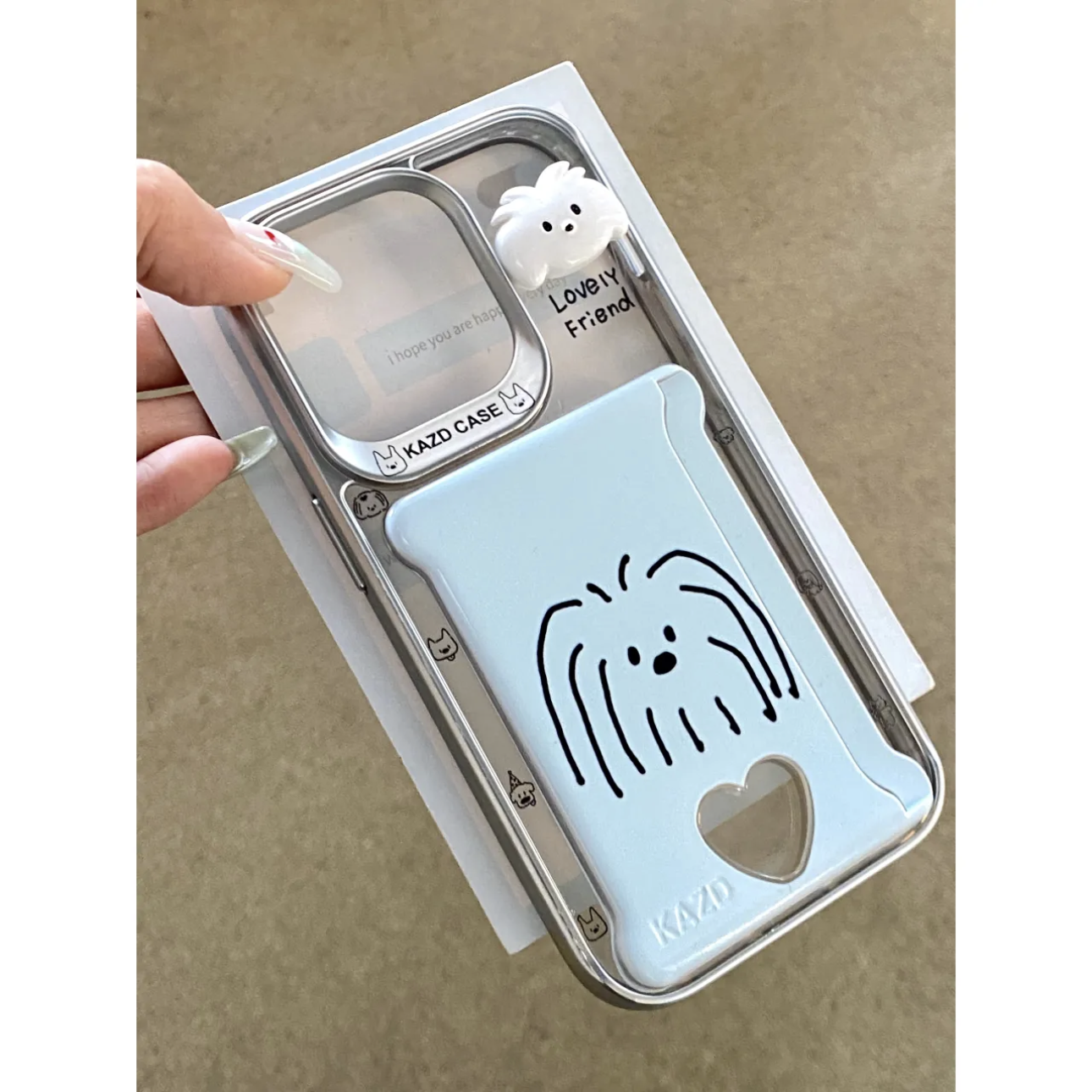 可爱线条小狗立体贴饰卡包适用苹果15/14promax手机壳iPhone13pro硬壳13/12防摔11新款女