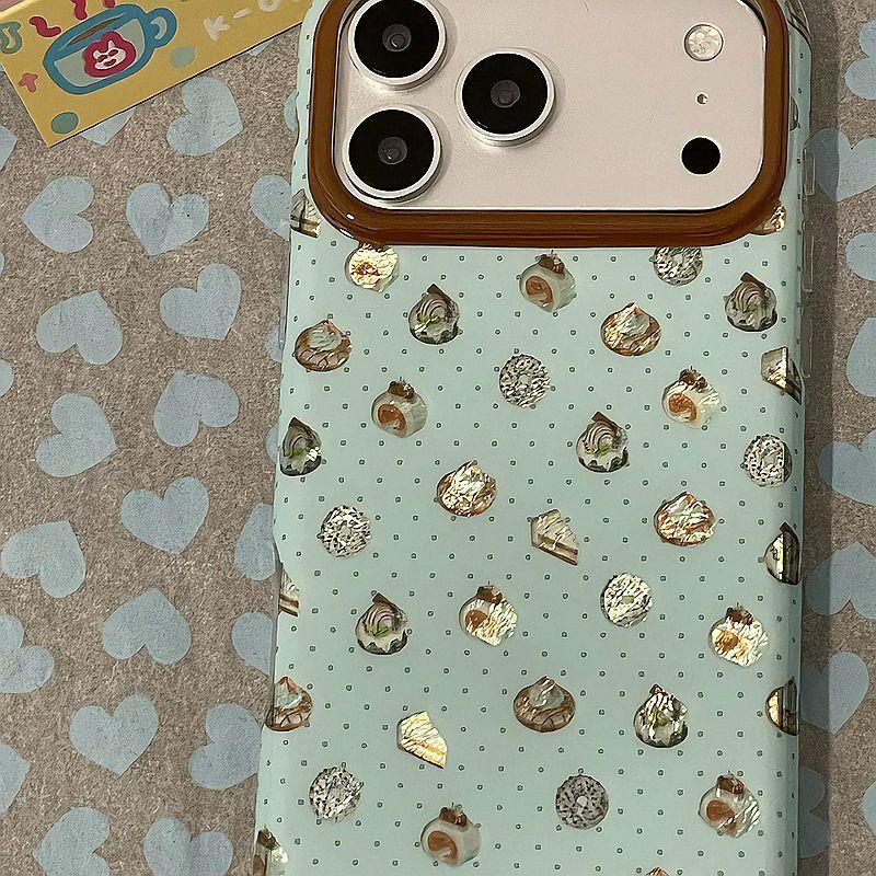ins风蓝色波点瑞士卷蛋糕适用iPhone17promax手机壳苹果17新款16pro双层IMD15pro小众清新15少女心防摔套