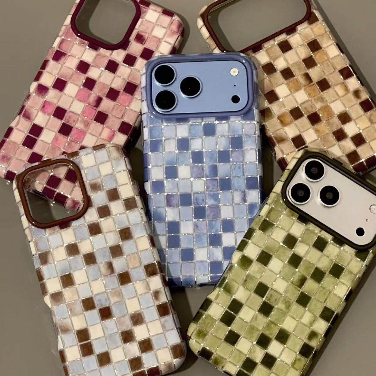 适用于iphone18promax手机壳简约多巴胺17pm糖果色渐变拼色格子16唯美小清新创意防摔保护壳