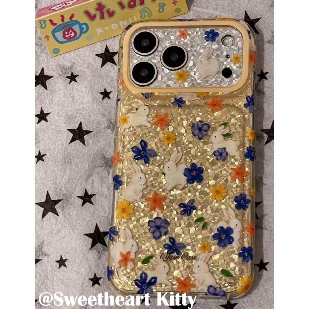 韩系ins闪闪田园花朵小兔适用苹果17promax手机壳iphone16pro新款15小清新14高级感13女款17全包防摔保护套软