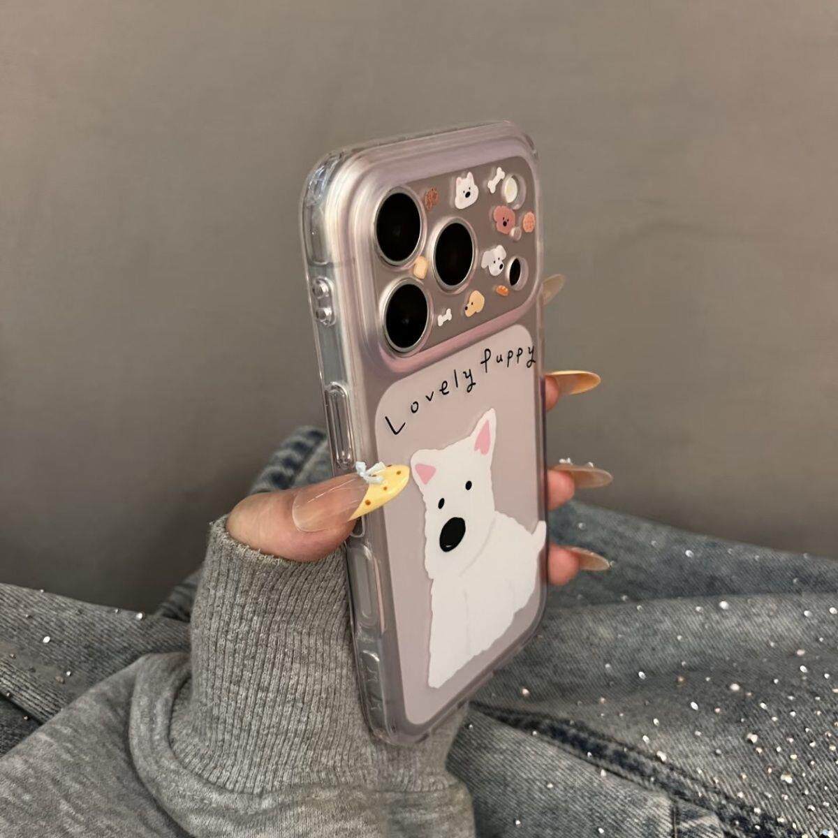 可爱涂鸦jellycat西高地小狗适用苹果17ProMax手机壳半透磨砂iphone16pro新款17女15pro全包14防摔手机套