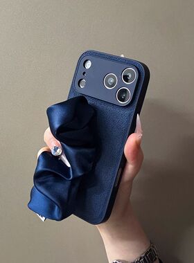 蓝色丝巾腕带适用苹果iphone手机壳新款17promax高级感16镜头全包15创意个性14防摔手腕16pro小众女外壳保护