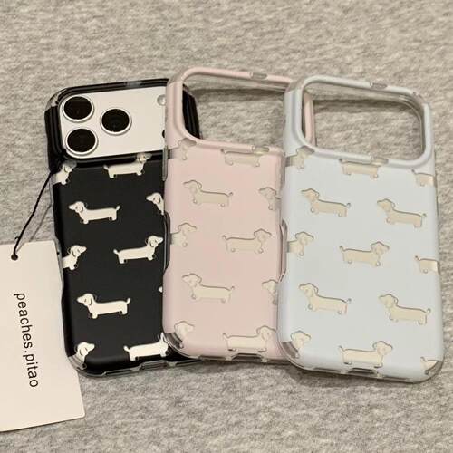 纯色满屏腊肠狗适用苹果17promax手机壳iphone17新款16pm少女心15p高级16pro简约15防摔17Pro全包手机套