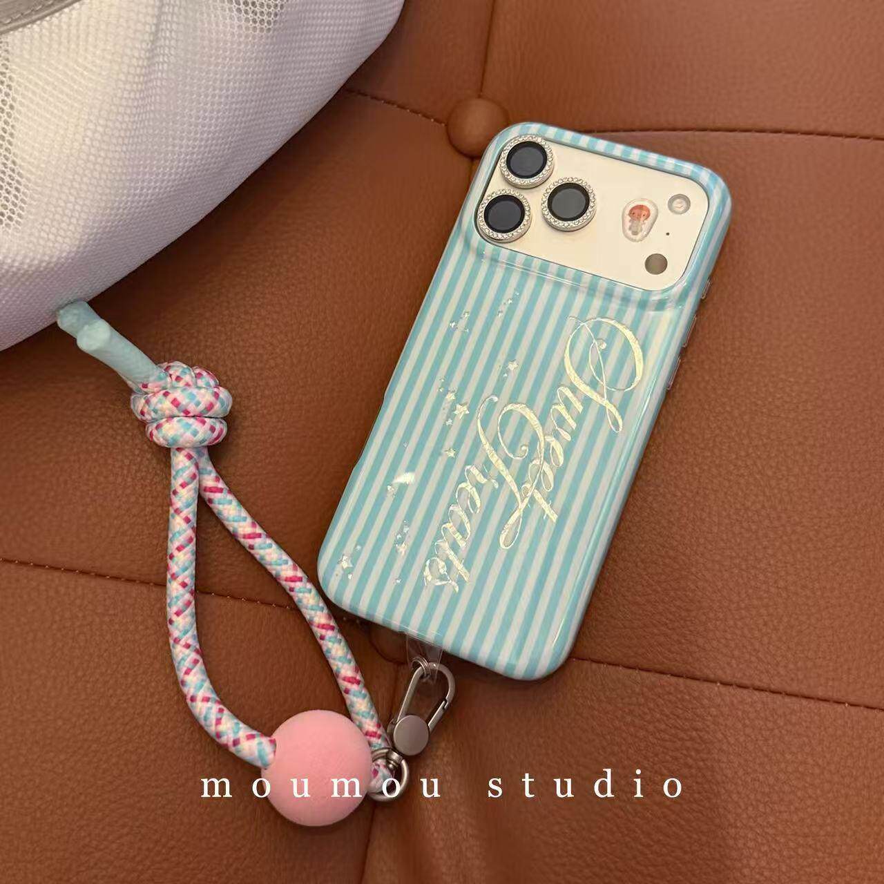 蓝白条纹个性英文适用苹果17promax/iphone17pro韩式ins风氛围感16/15小众创意高级感17全包型防摔新品手机壳