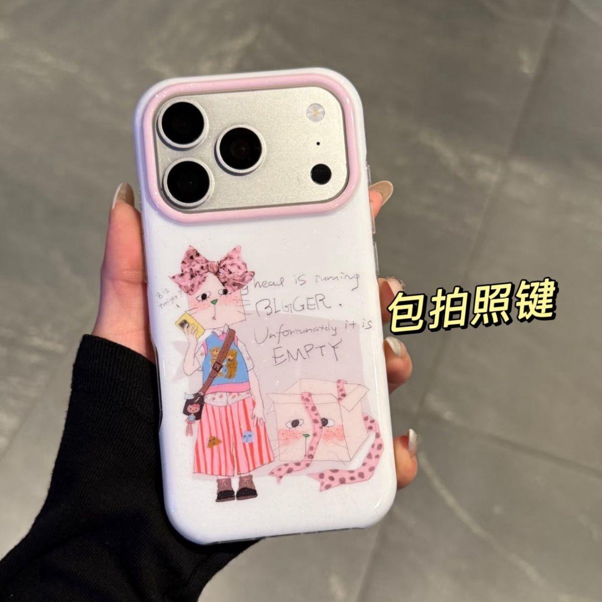 ins风日韩涂鸦裙子猫咪带链条适用苹果17promax手机壳小众iPhone16pro新款15防摔16女款全包手机套硬壳