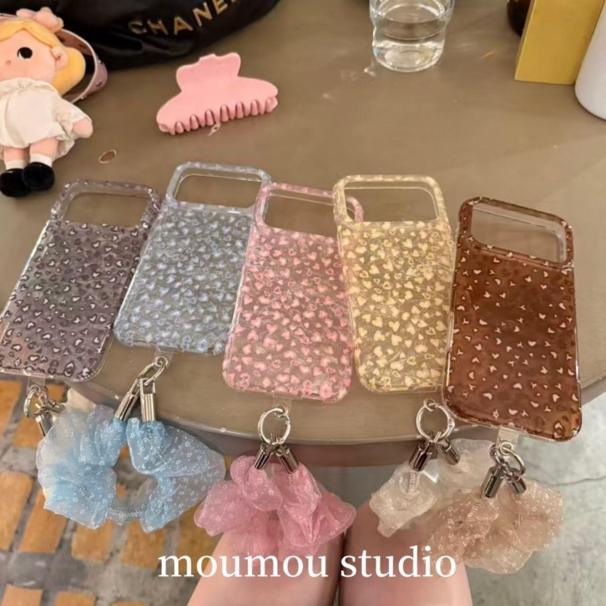 ins韩系贝壳纹爱心豹纹适用苹果17promax手机壳17pro小众16pro仙女15p文艺16pm唯美15挂绳17全包保护套