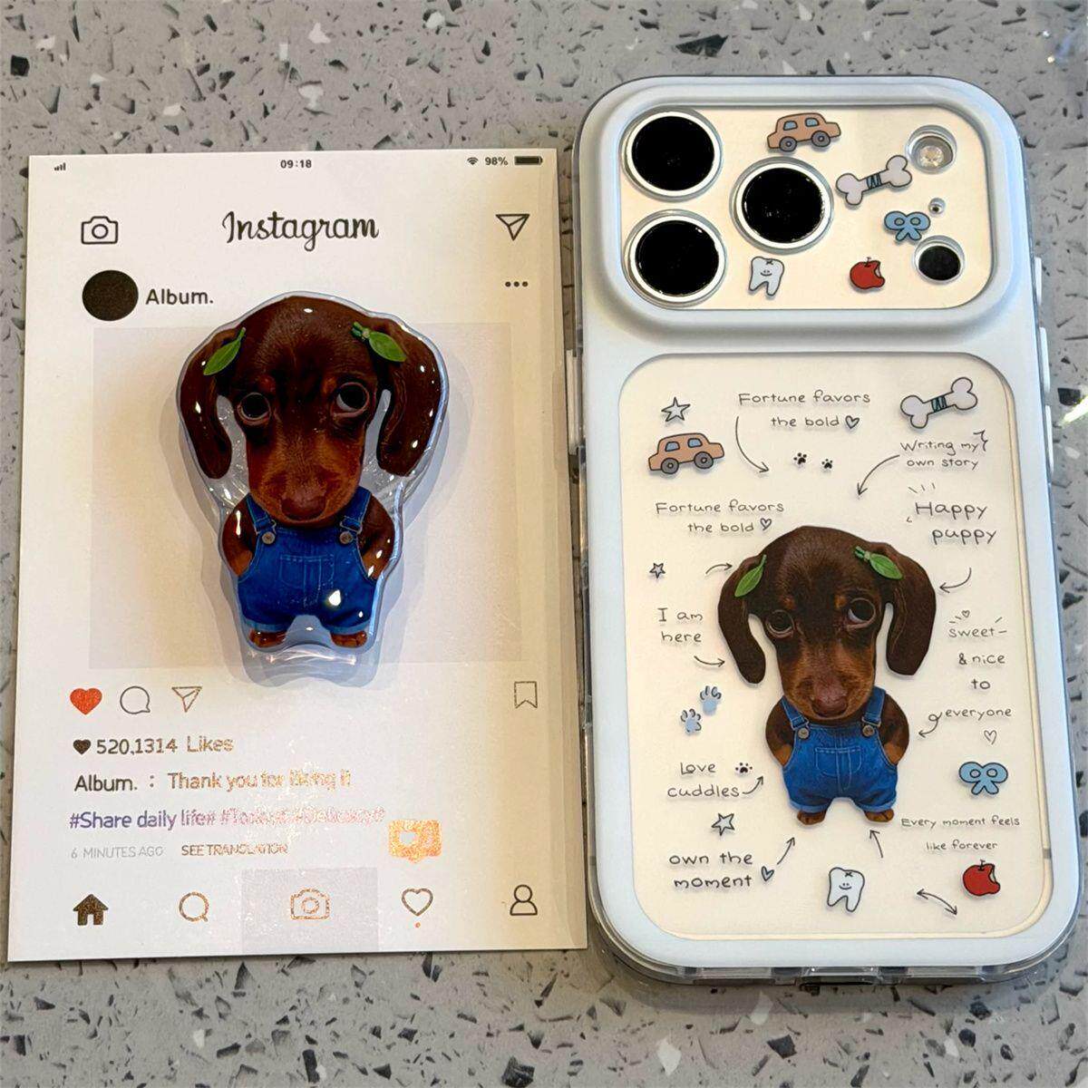 磨砂大视窗双层可爱背带裤腊肠狗狗适用于苹果18promax手机壳iPhone17新款17promax情侣18pro卡通支架壳16pro