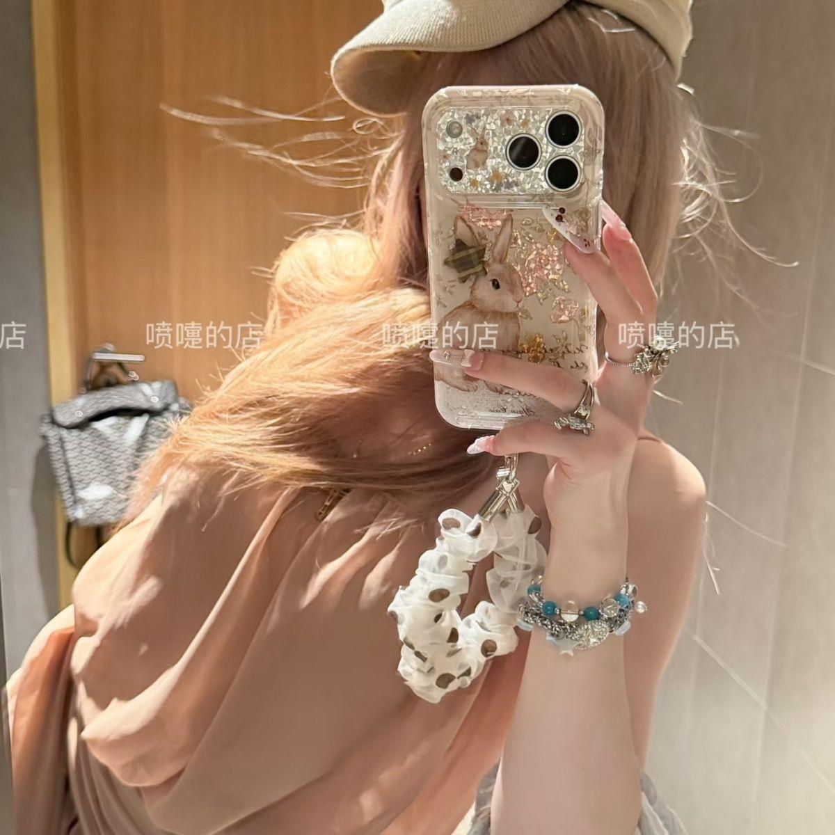 韩系ins复古温柔闪钻镭射小碎花兔子适用iPhone17promax苹果18手机壳16ProMax新款15防摔14女款16爆款巨好看