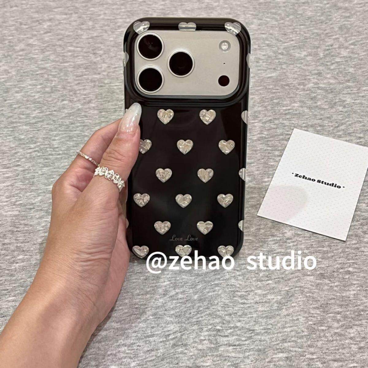氛围感镭射满屏爱心适用于苹果16/17promax/iPhone15pro手机壳女款14全包防摔13保护套