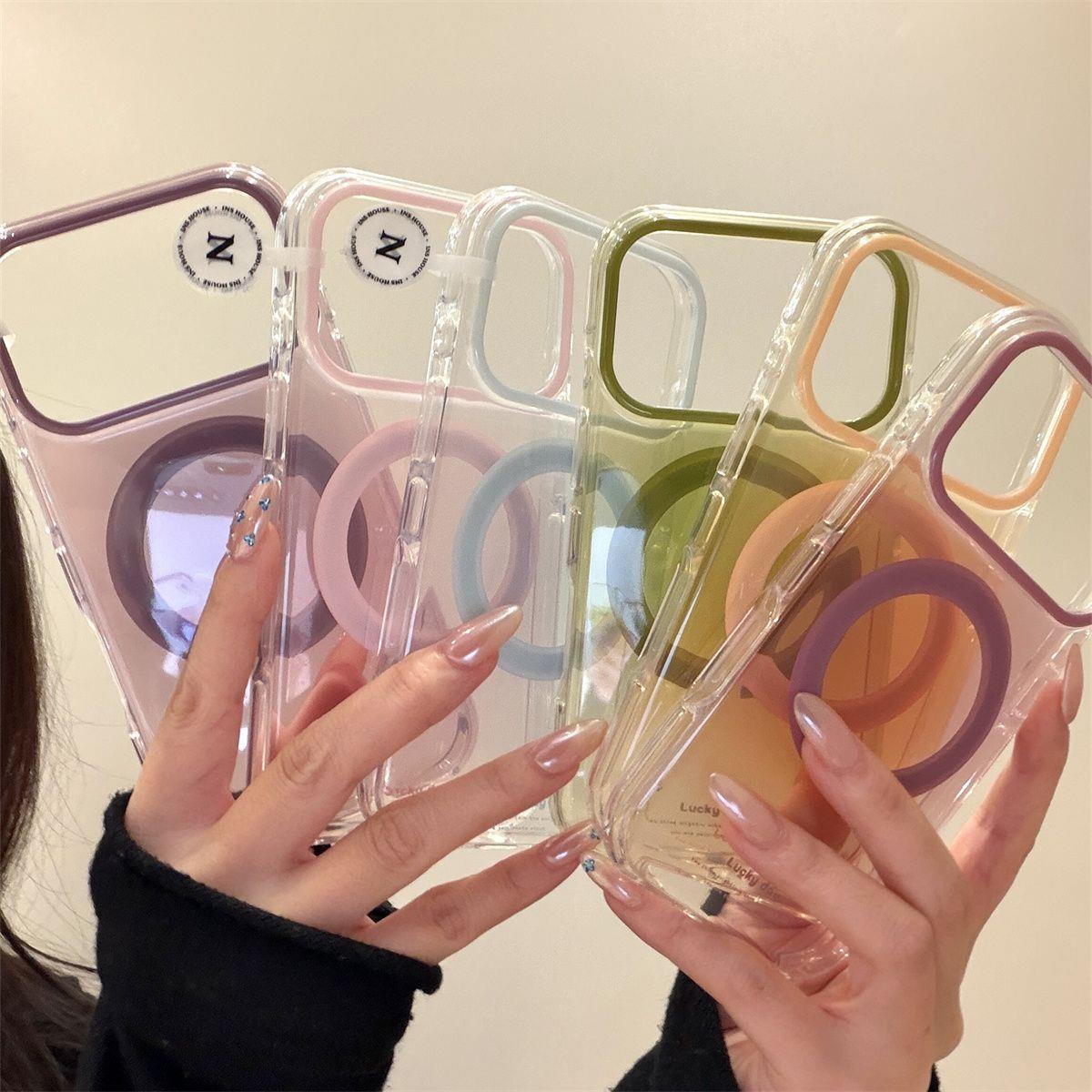 磁吸亮面半透橙色粉绿渐变适用iPhone苹果17手机壳透明18promax超火16promax新品15保护壳支点壳女新款16高级