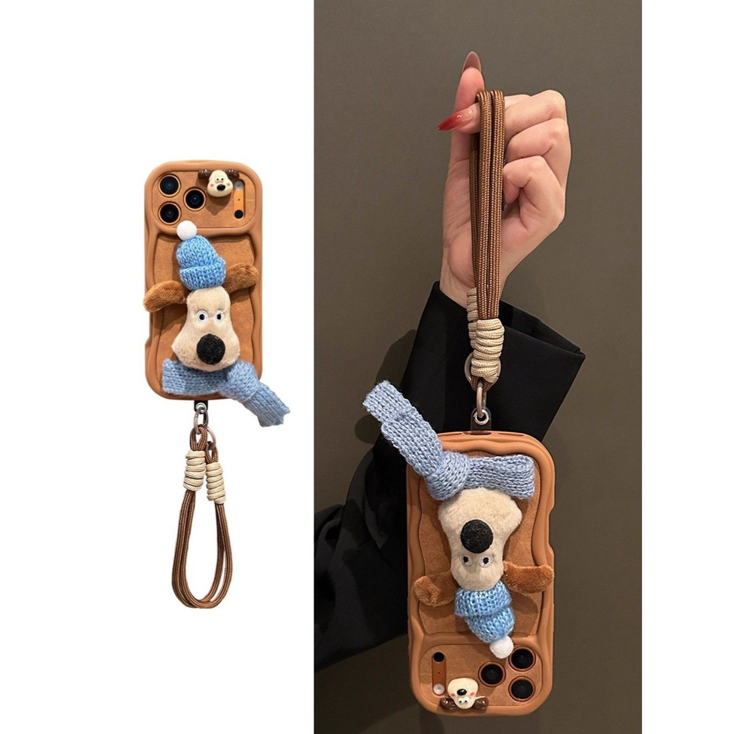 秋冬毛绒掌门狗适用苹果17promax手机壳新款iphone16pro男女15plus情侣14pro带挂绳13防摔12超好看11