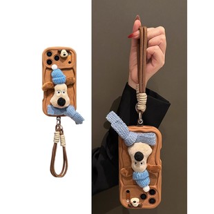 秋冬毛绒掌门狗适用苹果17promax手机壳新款iphone16pro男女15plus情侣14pro带挂绳13防摔12超好看11