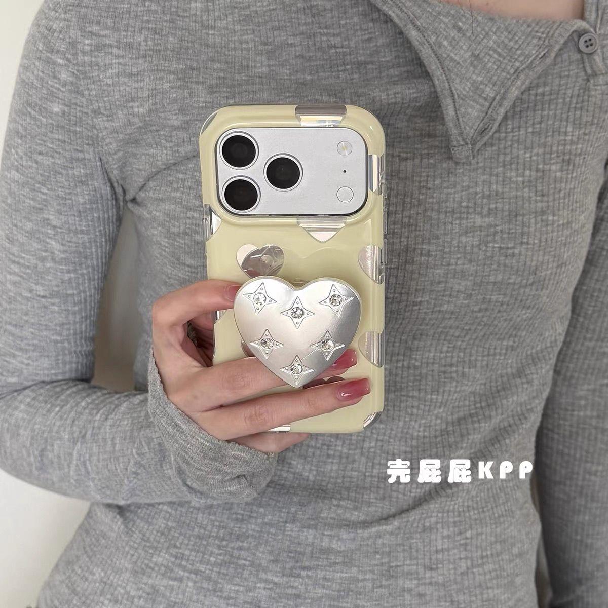 甜酷银钻石爱心支架ins15适用17pro苹果17ProMax手机壳iPhone16/17新款16Promax保护套15pro软