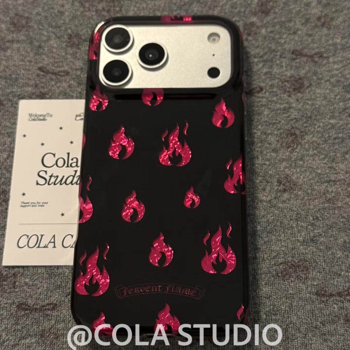 黑底满屏玫红火苗双层IMD适用苹果17promax手机壳iphone16新款15pro女款14pm全包保护壳