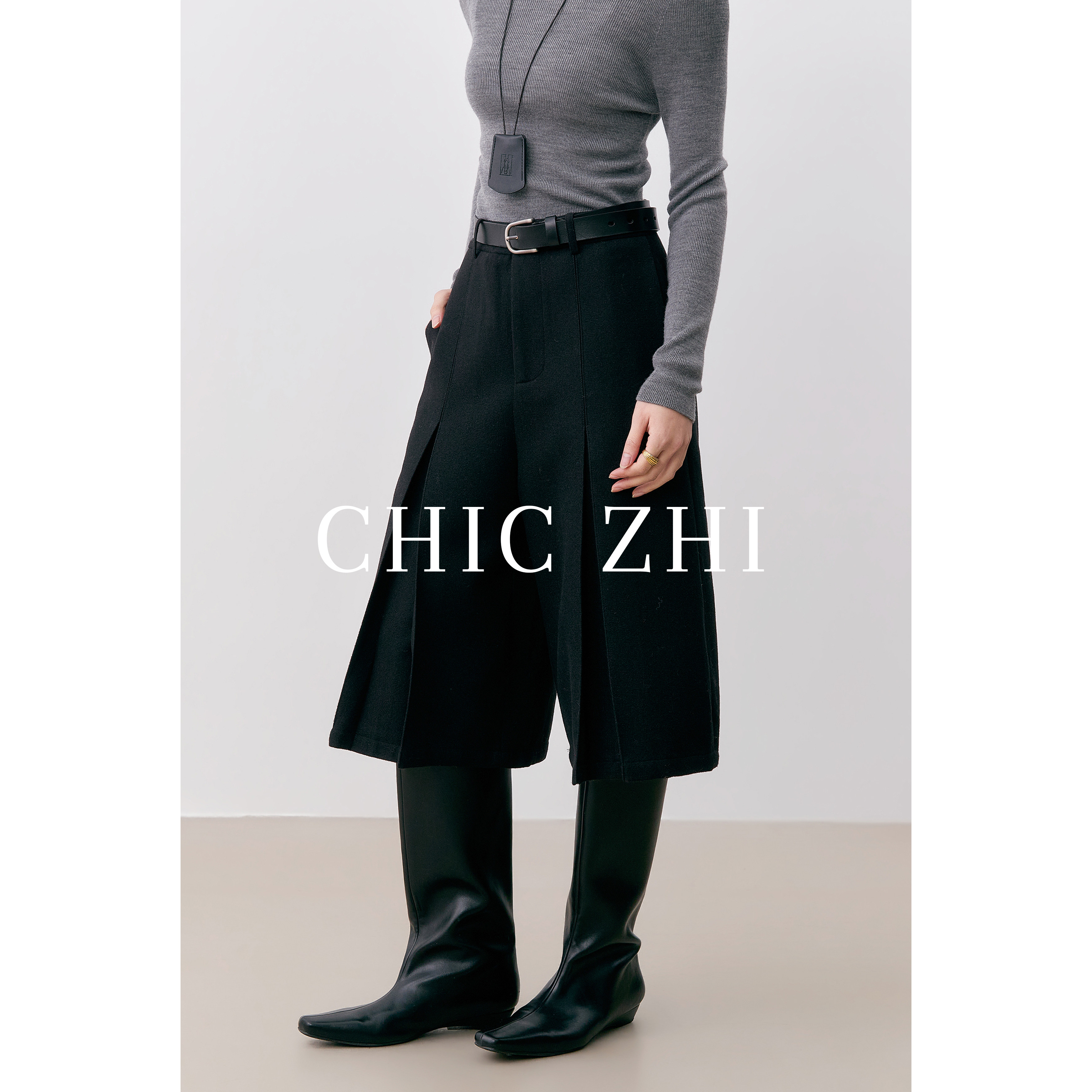 CHIC ZHI2026年冬季新款复古高智高腰压褶设计感羊毛呢阔腿五分裤,女装/女士精品,短裤,淘宝优惠券,粉丝福利购,淘宝优惠卷