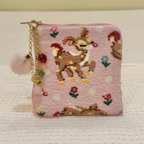 FL粉鹿毛巾多功能收纳包绿色小鹿化妆包零钱包卫生棉包