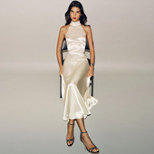 Ref法式 高端缎面醋酸晚礼服裙优雅风挂脖无袖 连衣裙收腰显瘦长裙