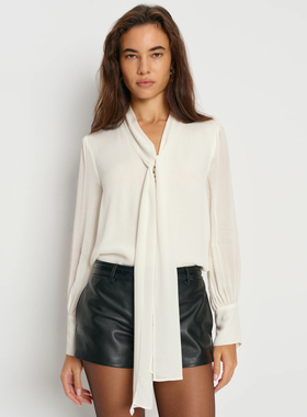 ref法式小众设计感飘带长袖白色v领衬衫女气质百搭上衣高级感衬衣