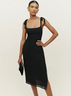 reformatio法式修身显瘦气质绑带吊带连衣裙小众设计包臀开叉中裙