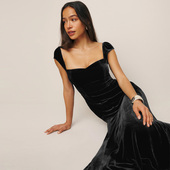 reformation法式 复古高级感丝绒连衣裙轻奢气质修身 派对礼服长裙