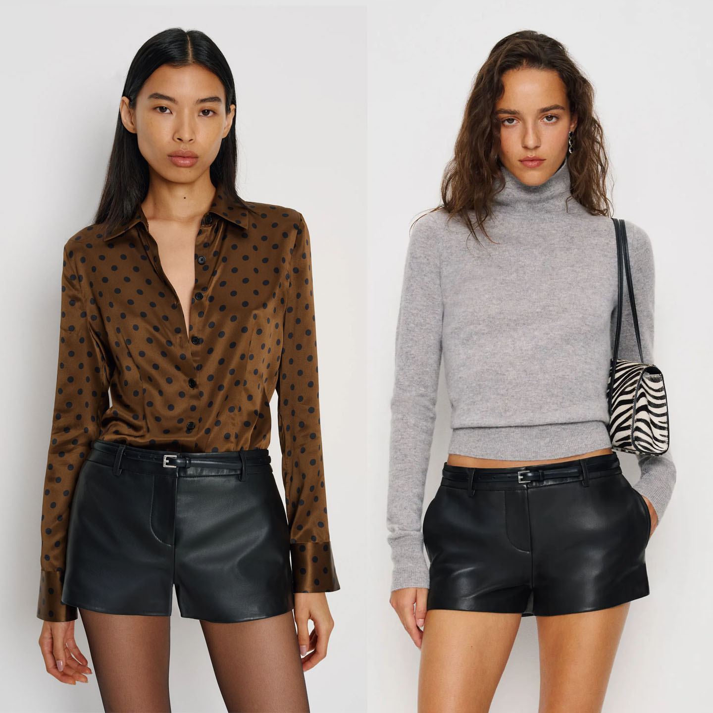 法式高腰显瘦黑色仿绵羊皮短裤女