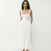 reformation法式 高级感纯欲风棉麻吊带连衣裙气质仙女黑白色长裙