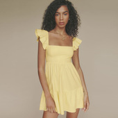 reformatio法式 气质飞袖 黄色吊带连衣裙小个子设计感公主裙娃娃裙