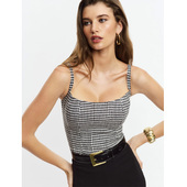 Reformation法式 棉麻格子白色时尚 简约外穿小吊带背心百搭上衣女