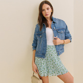 Ref自制法式 小众复古斜裁绿色雏菊碎花半身裙高腰显瘦A字裙短裙子