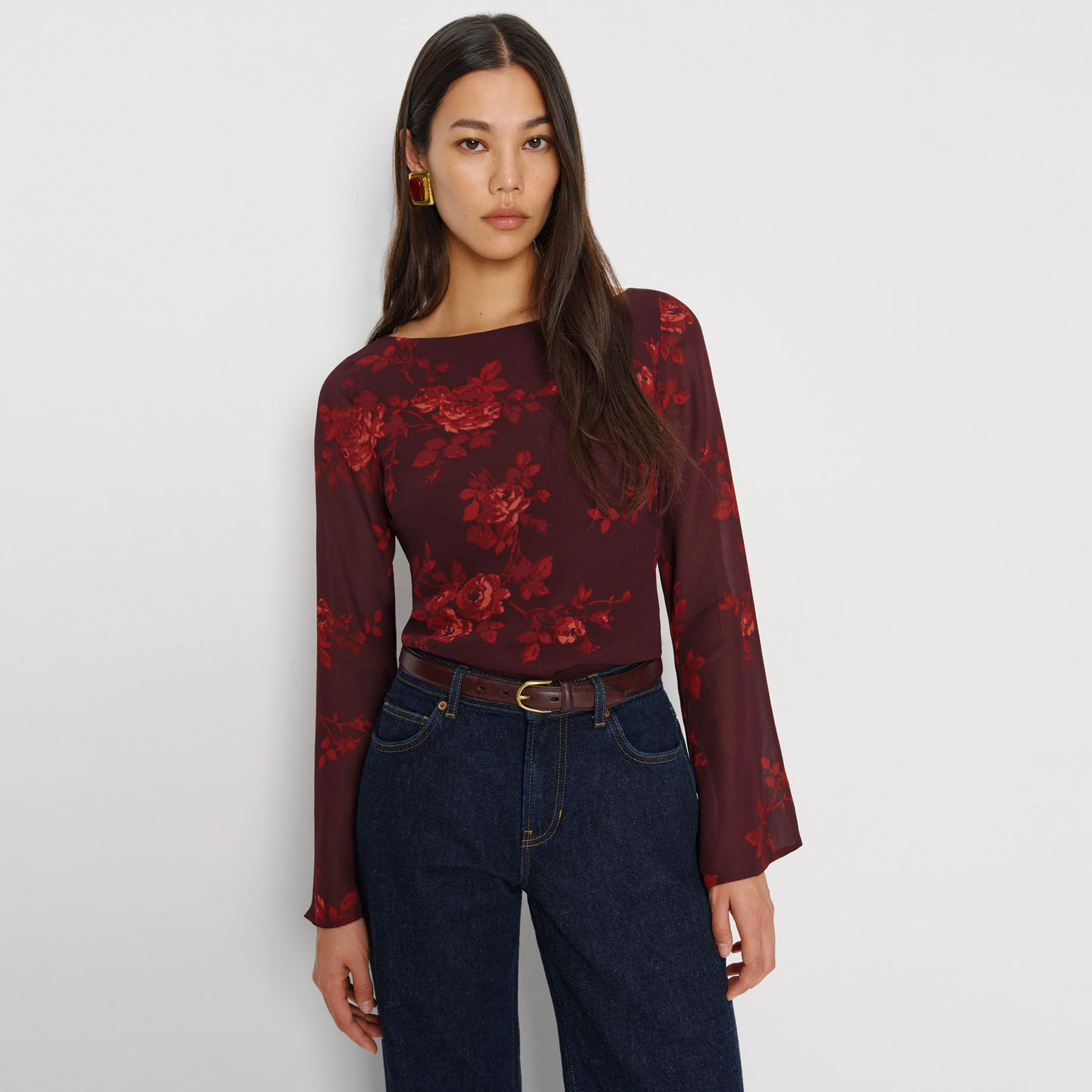 法式小众高级感红色印花衬衫