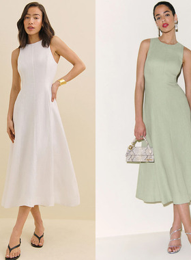 Ref白色法式小众高级感无袖背心连衣裙子气质显瘦A字通勤度假长裙