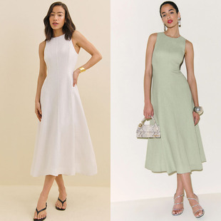 Ref白色法式小众高级感无袖背心连衣裙子气质显瘦A字通勤度假长裙
