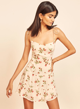 reformatio法式蓝色碎花吊带连衣裙子女夏2023年新款小个子吊带裙