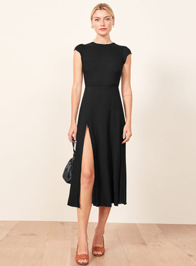 reformatio法式气质黑色显瘦露背性感礼服连衣裙子高端设计长裙