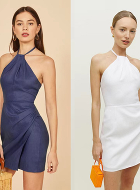 reformatio法式棉麻性感挂脖吊带连衣裙子女夏高级感小众设计短裙