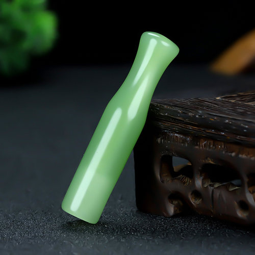 和田玉湖水绿竹子烟杆烟嘴旱烟袋老式岫玉嘴烟斗男士健康烟具