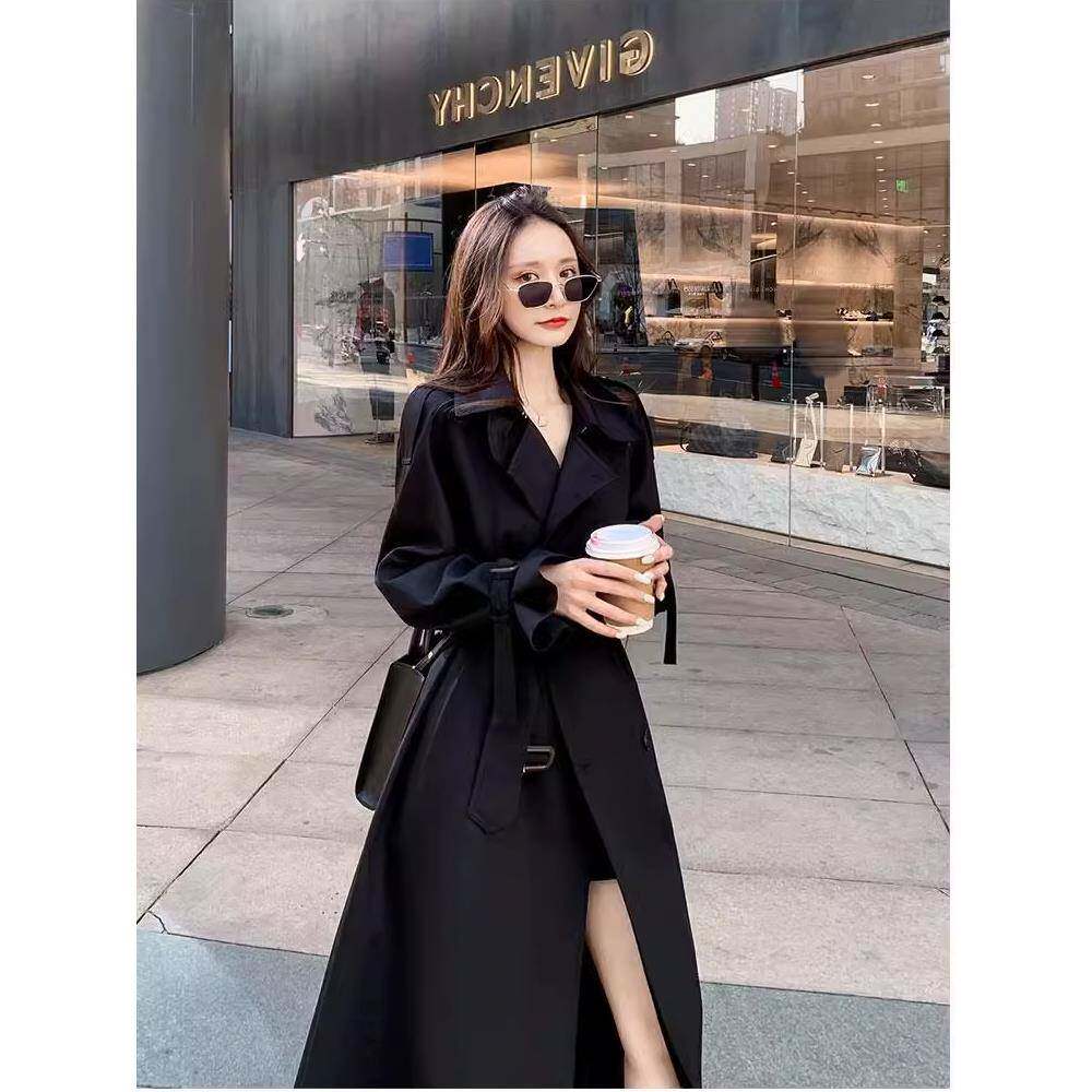 高个子黑色风衣外套女宽松大码春秋加长款到脚踝韩系显瘦气质大衣