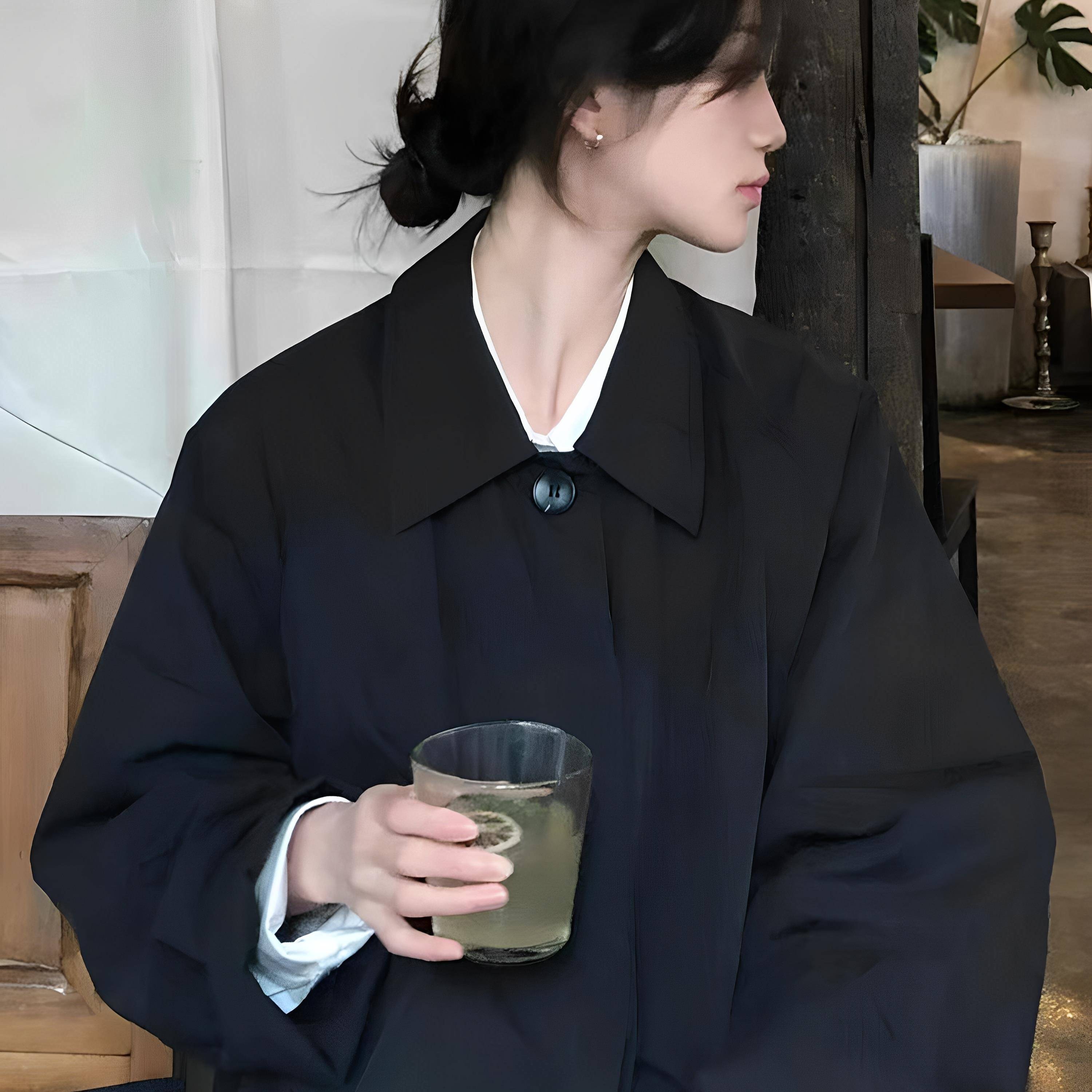 日系黑色风衣外套女2025秋季新款小个子巨好看韩系休闲大衣中长款