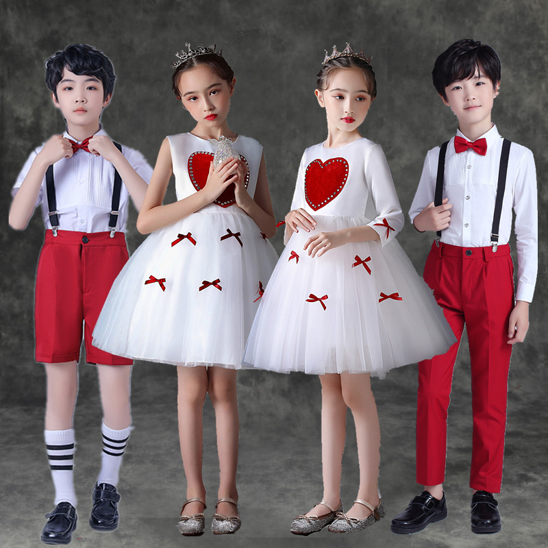 六一儿童节表演服合唱演出服朗诵红色女童礼服公主裙幼儿园蓬蓬裙