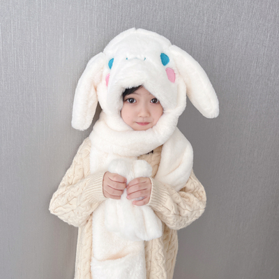 耳朵会动玉桂狗儿童帽子围巾连体