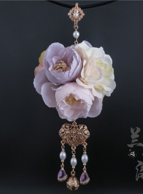 原创汉服宋制绢花软璎珞项圈吊坠