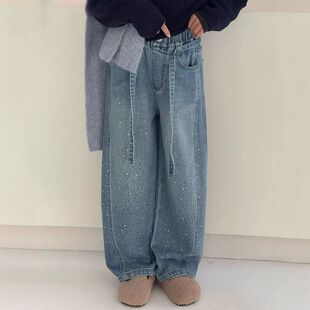 儿童裤子2026韩版男女童春秋烫钻牛仔裤中大童韩系百搭闪闪卫裤子