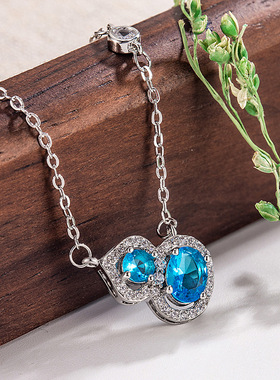 蓝色葫芦项链镶钻锆石福禄好运锁骨吊坠轻奢小众2025新款网红礼物